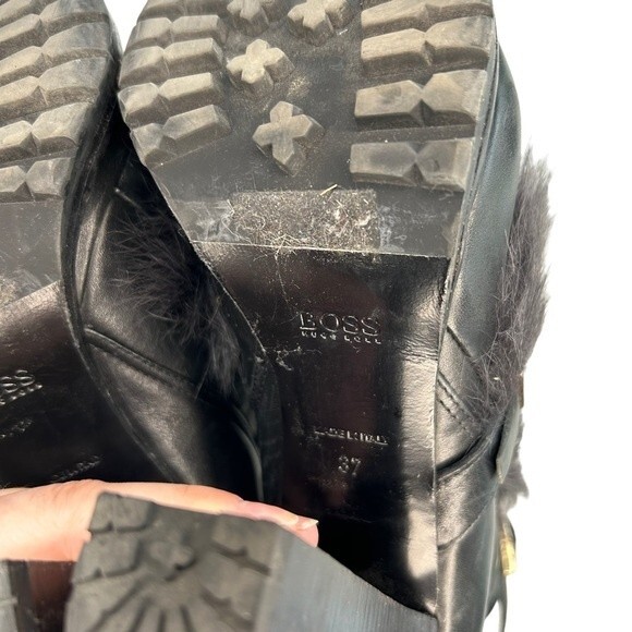 BOSS HUGO BOSS One of a Kind Rabbit Fur Lined Heeled Combat Boots Booties EU 37 - Picture 8 of 9
